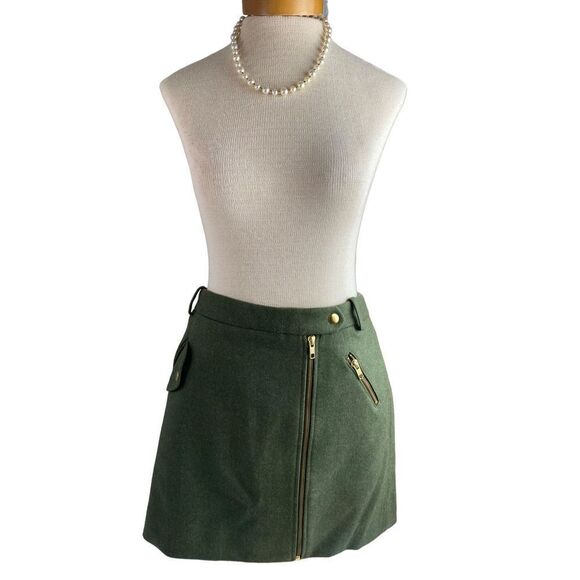 J crew olive/ army green mini skirt wool - lined skirt size 4 - Picture 1 of 9